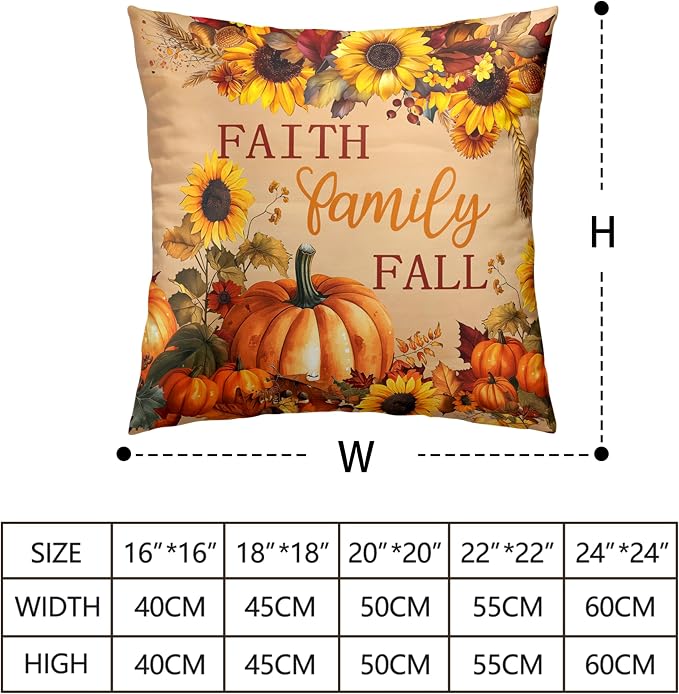 Fall Pillow Covers Pumpkin Sunflower Throw Pillow Covers Autumn Thanksgiving Harvest Pillow Case 24x24 Set of 2 Double Sided Printing Cushion Case for Couch Sofa