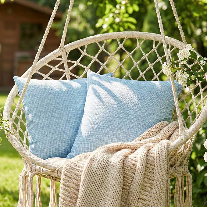 Lewondr Summer Outdoor Waterproof Throw Pillow Covers, Light Blue, 18×18" | Pack of 2, Spring Decorative Lumbar Throw Pillow Cases Summer Garden Cushion Cover for Patio Sofa, Balcony Bench Couch