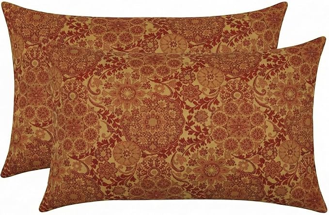RSH DECOR: Outdura Lumbar Throw Pillows Set of 2 | 20" x 12" | Water and Fade-Resistant Performance Fabric | Outdoor Pillow Covers with Down-Alternative Inserts | Made in USA (Marrakech Salsa)