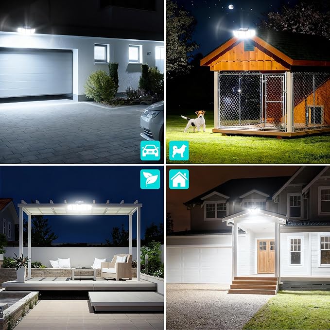MDCMDCM Solar Lights Outdoor Waterproof Motion Sensor - 416 LEDs 3000 Lumens Super Bright 3 Brightness 3 Modes 360° Illumination 32ft Solar Flood Security Light for Outside (‎with Remote Control, 3)