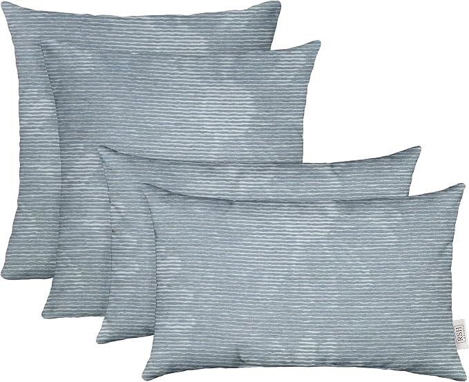 RSH DECOR: Sunbrella Lumbar & Square Pillows Set of 4 | 20" x 12" & 17" x 17" | Water and Fade-Resistant Fabric | Outdoor Throw Pillows for Patio Furniture | Made in USA (Bisbee Daisy Sky)