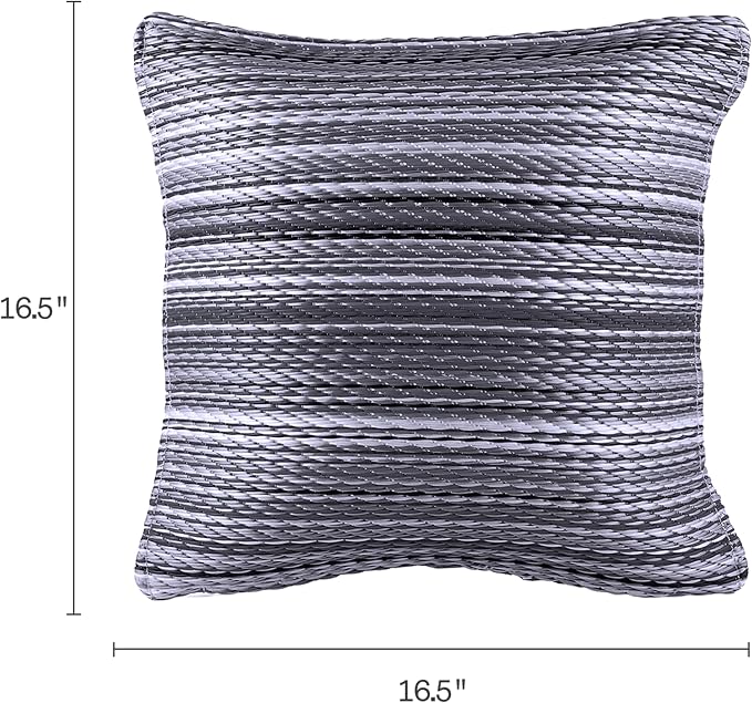 Fab Habitat Outdoor Premium Recycled Plastic Pillow - Waterproof, Fade Resistant - Striped - Patio, Porch, Deck, Balcony - Cancun - Midnight - 16.5" x 16.5"