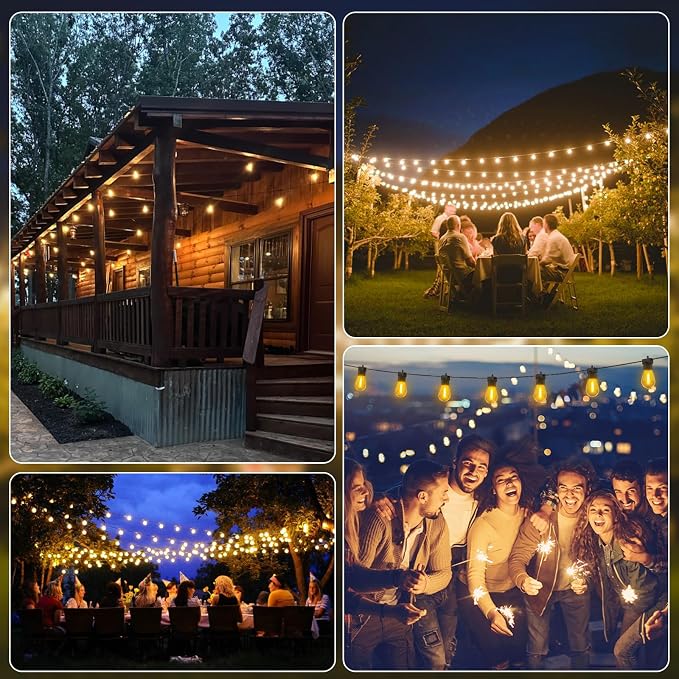 Aialun 96FT(48FTx2) LED Outdoor String Lights Outside Patio Yard Lighting Waterproof Hanging Warm Glow 2200K Shatterproof Edison Bulbs Exterior,Heavy-Duty Strand Decorative Café Porch Bistro Garden