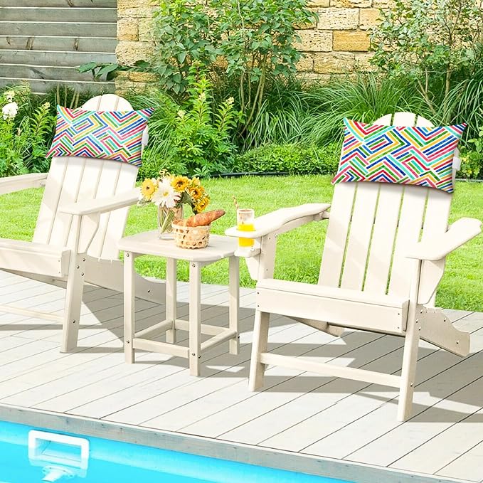 Outdoor Pillows for Lounge Chair Head Resting 2 Pack Waterproof | Headrest Lumbar Pillows with Adjustable Strap for Recliner Beach Pool Lounger Chair, Multicolor