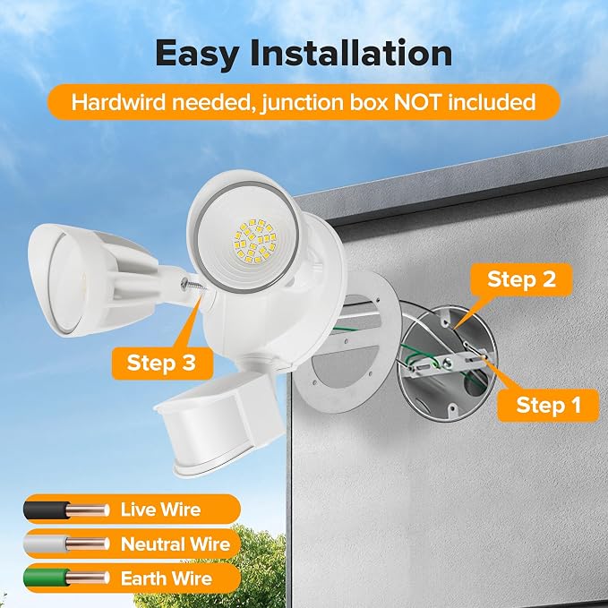 UME 2 Pack LED Security Light Motion Sensor Outdoor Lights, 27W 3500LM, 5000K, IP65 Waterproof, Dusk to Dawn, 2 Head Motion Detector Flood Light for Outside, Garage, Yard (White)