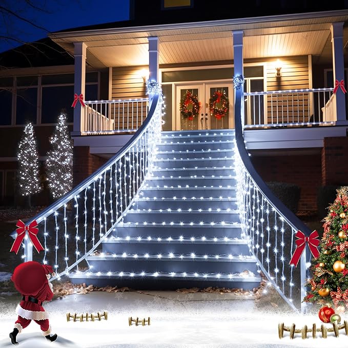 JMEXSUSS 66ft 200 LED 8 Modes White Solar Rope Lights for Pool | Solar Pool Lights Outdoor Waterproof, Solar Powered Christmas Lights for Fence,Gazebo,Yard,Walkway,Path,Garden Decor(White)