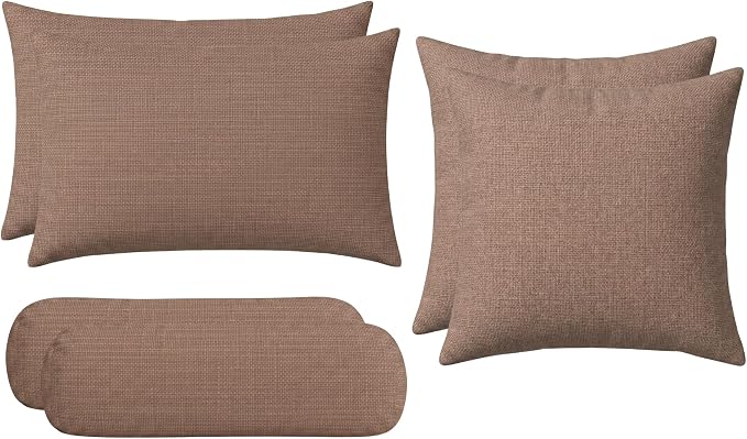 RSH DECOR: 6-Pack Pillow Set | Sunbrella Performance Fabric |Water & Fade-Resistant| 17" Square, 20"x12" Lumbar, 20"x6" Neck Roll | Outdoor Pillows for Patio Furniture | Made in USA (Rochelle Truffle)