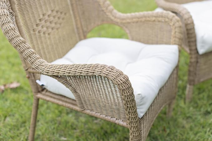 RSH DECOR: Sunbrella Tufted Wicker U-Shape Cushions Set of 2 | 22” x 22” | Outdoor Seat Cushions for Patio Furniture| Crafted with Sunbrella Performance Fabric | Canvas White