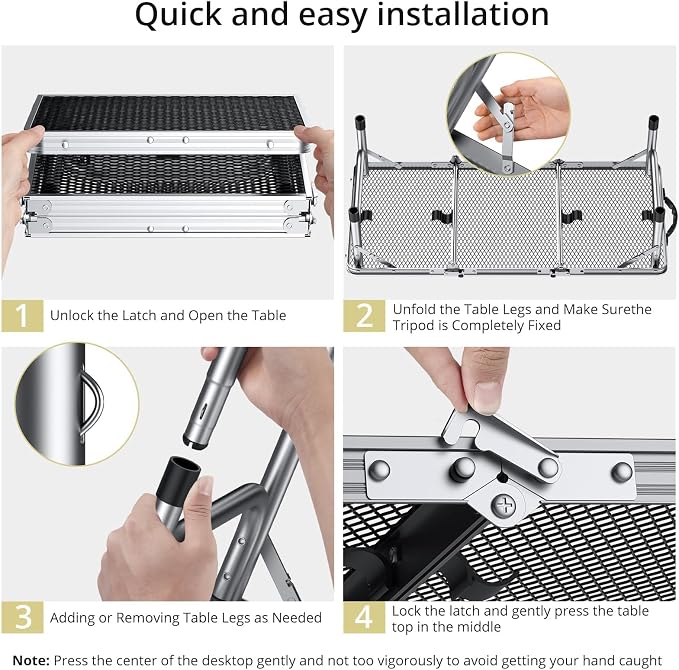 Anbte 3ft Folding Grill Table with Storage Bag, 3 Adjustable Height 27.5" Aluminum Portable Grill Table, Heat Resistant, Lightweight, Portable Handle for BBQ Cooking Camping Travel, 35" X 16", Silver