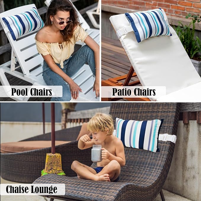 Chaise Lounge Head Pillow Oudoor Patio Pillow with Elastic Strap | 2 Pack Water Resistant Headrest Pillows for Recliner, Beach Chair, Office Chair, Orange