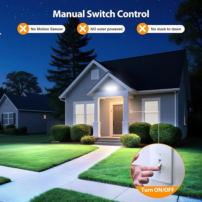 Onforu 2 Pack 75W Flood Lights Outdoor, 7000LM LED Floodlights Switch Controlled, IP65 Waterproof Exterior Lighting Fixture with 3 Adjustable Heads, 6500K Security Light for Eave Garage Yard