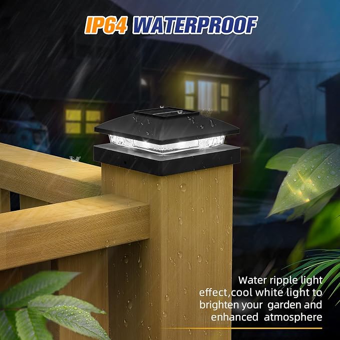 APONUO Solar Post Cap Lights for 4x4 Posts - IP64 Waterproof, 6500K LED, No-Wire Fence Lights & Deck Lights for Patio Garden Yard Patio, Black-Cool White, 12 Pack