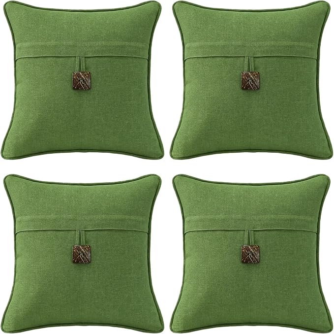 Outdoor Decorative Pillows with Coconut Button Pack of 4, 16" x 16" Outdoor Pillow Set for Couch Bed Throw Patio Sofa, Grass Green