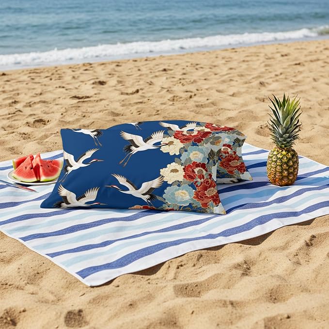 Japanese Style Outdoor Pillow Covers 20x12 Inch Lumbar Pillow Covers Set of 2 Waterproof Decorative Throw Pillow Cases Blue Rustic Botanical Blossom Peony Birds Cushion Covers for Patio Furniture