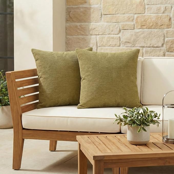 RSH DECOR Square Throw Pillows Set of 2, 20" x 20",All-Weather Pillows Luca Rib Pecan, Made in USA