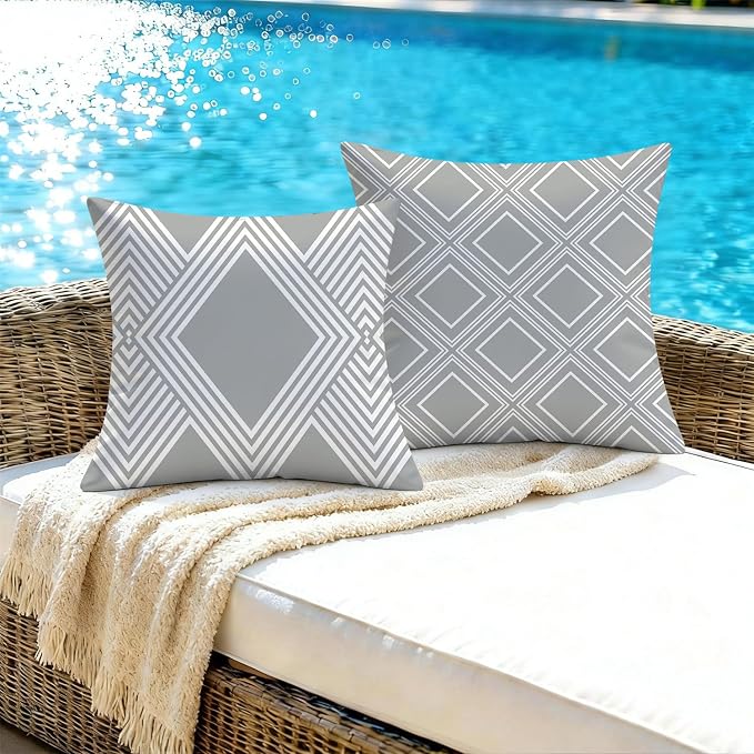 NIGHTWISH Outdoor Waterproof Pillow Covers 20x20 Set of 4 Gray Modern Geometry Decorative Outdoor Throw Pillows Boho Cushion Cases for Patio Furniture Bench Couch Sunbrella