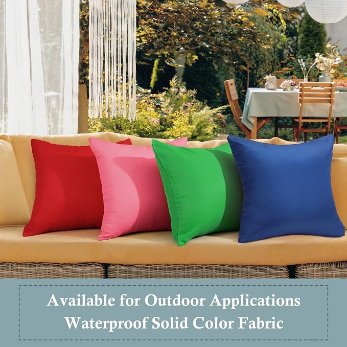 fauson Decorative Farmhouse Waterproof Pillow Covers, Solid Linen Pillowcase Cushion Covers for Patio Garden Balcony Couch Sofa 18x18 inch