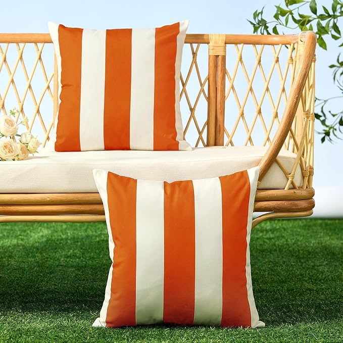 Allorry Outdoor Pillow Covers 16x16 Orange Striped Outdoor Decor JB007I16 | Striped Pillow Covers|for Spring Summer Outdoor Waterproof Garden Patio Furniture Sofa Bed Home Decor