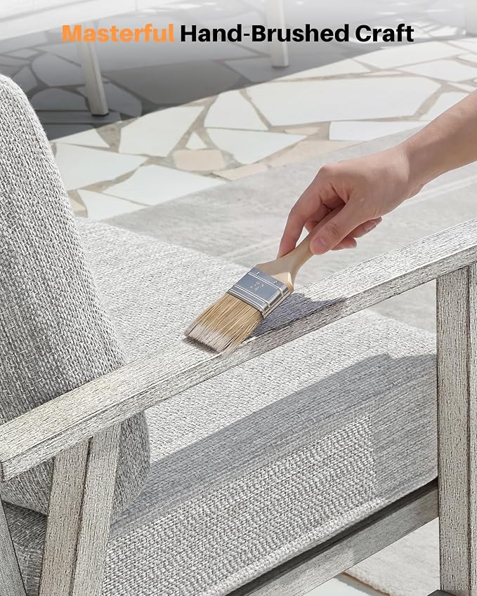 3 Seats Patio Furniture Sofa, Outdoor Aluminum Couch with 5.9'' Soft Cushion, 3-Seater All-Weather Outdoor Patio Furniture Sofa Couch for Balcony, Poolside, Lawn, White Oak