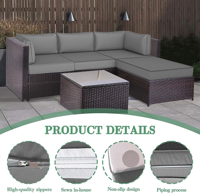 9pc Waterproof Outdoor Couch Cushions for 4 Seat Patio Dark Grey | Water-resistant, UV-resistant,9pc High-Density Foam Replacement Cushions for 4-Seat Outdoor Sectional Furniture