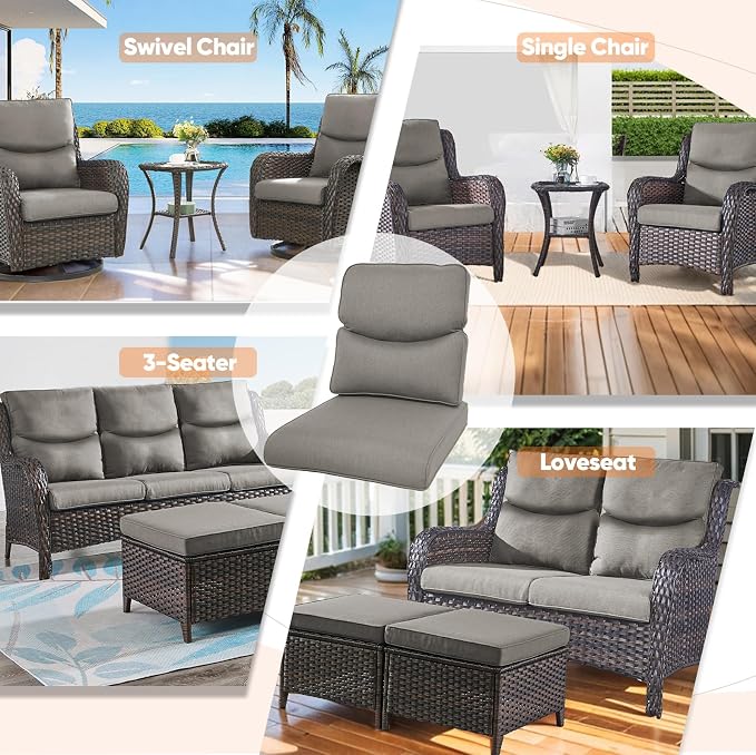 22*24*4in Outdoor Patio Cushions, 4 Pieces Grey Smile Back Cushion | High Back Patio Cushions, Water-Resistant, Reversible, Removable Cover, Stain-Resistant, for Patio Chairs Sofa Couch