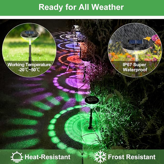 Bright Solar Pathway Lights 6 Pack,Color Changing+Warm White LED Solar Lights Outdoor,IP67 Waterproof Solar Path Lights,Solar Powered Garden Lights for Walkway Yard Backyard Lawn Landscape Decor