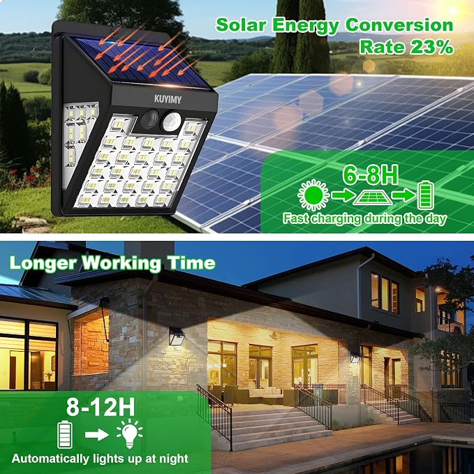 Solar Lights Outdoor, 72 LED Motion Sensor Wall Light, IP65 Waterproof and 3 Lighting Modes, Solar Powered Security Wireless Light Outside for Patio, Garden, Fence, Porch, Front Door(6 Packs)