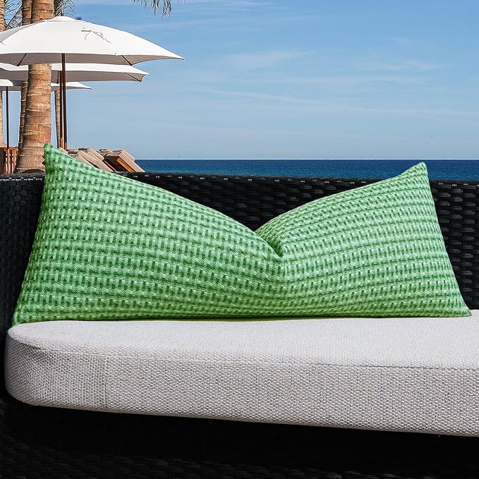 Kevin Textile Outdoor Waterproof 14"x36" Pillow Cover 1 Pack, Sage Green | Water Resistant Weaving Faux Linen Texture Throw Pillow Covers, Outside Decorative Pillowcases for Garden Patio Balcony Couch