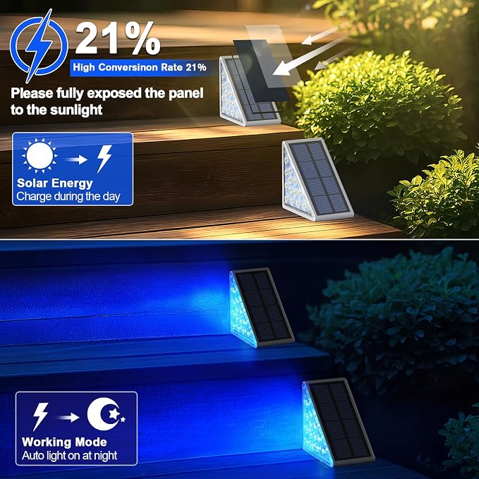 AUDLES 8 Pack Solar Stair Lights, Outdoor Step Lights with Waterproof IP67, Blue Color LED Solar Light for Outside Light Decor for Stair, Deck, Front Step, Front Porch, Patio and Backyard