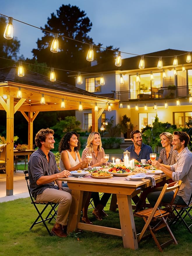 Svater Solar Outdoor String Lights 30 FT, ST38 Patio Lights Shatterproof Dimmable Vintage Edison Bulbs, Solar Powered Weatherproof Light for Patio, Backyard, Garden, Bistro, Warm White
