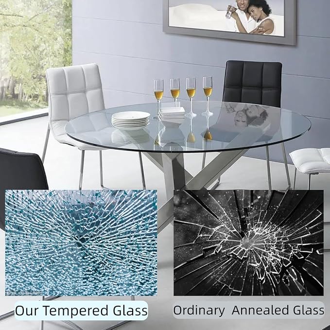 36" Round Glass Table Top - 1/2" Thick Beveled Edge Tempered Glass, Replacement Glass Table Top for Kitchen/Patio Table