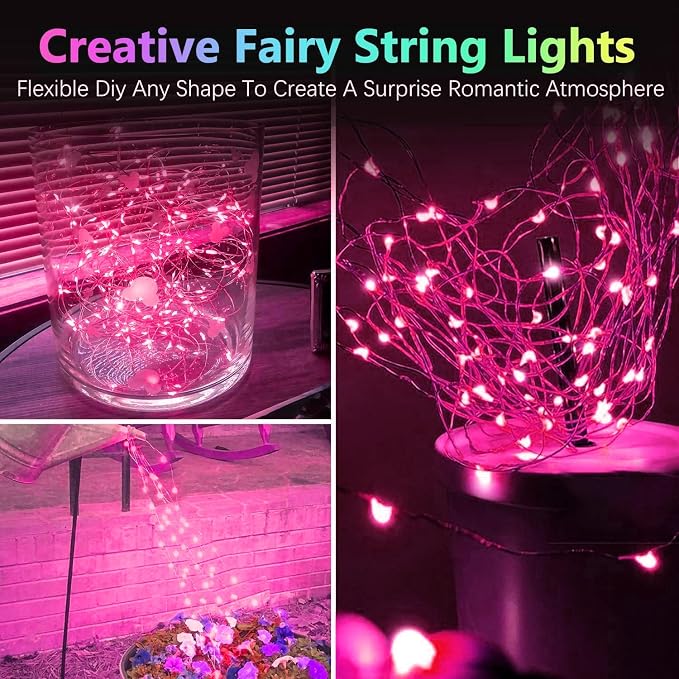 4 Pack 60 LED Fairy Lights Battery Operated with Timer, String Lights Pink | 20 FT, Cuttable Copper Wire, Waterproof Battery Lights for Indoor Outdoor, Wedding, Birthday, Bedroom, Christmas Decorations