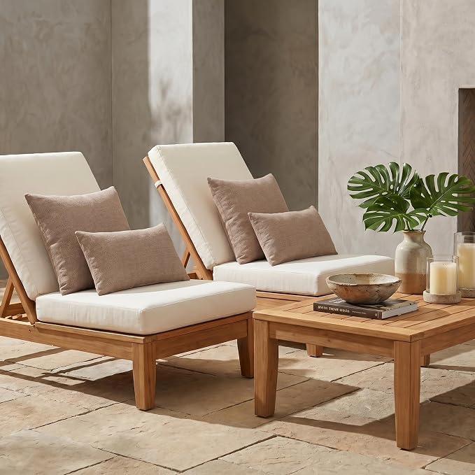 RSH DECOR: Sunbrella Lumbar & Square Pillows Set of 4 | 20" x 12" & 17" x 17" | Water and Fade-Resistant Performance Fabric | Outdoor Throw Pillows for Patio Furniture | Made in USA (Rochelle Truffle)
