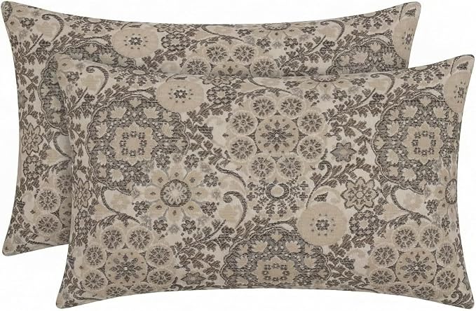 RSH DECOR: Outdura Lumbar Throw Pillows Set of 2 | 20" x 12" | Water and Fade-Resistant Performance Fabric | Outdoor Pillow Covers with Down-Alternative Inserts | Made in USA (Marrakech Espresso)