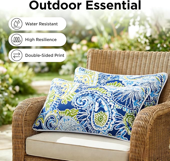 JMGBird Green Outdoor Pillows Waterproof Outdoor Lumbar Pillow | 12x20 Pillow with inserts Outdoor Throw Pillows Decorative Pillows outdoor patio pillows for couch,Bed, Sofa