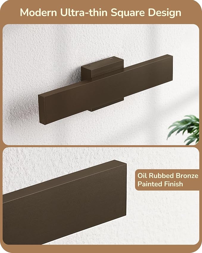 EDISHINE 2 Pack LED Outdoor Wall Lights Dimmable, 15.7" Rectangular Modern Exterior Wall Light, 3CCT, Iron & PC, IP65 Waterproof Outdoor Wall Sconce for Patio, Corridor, Oil Rubbed Bronze