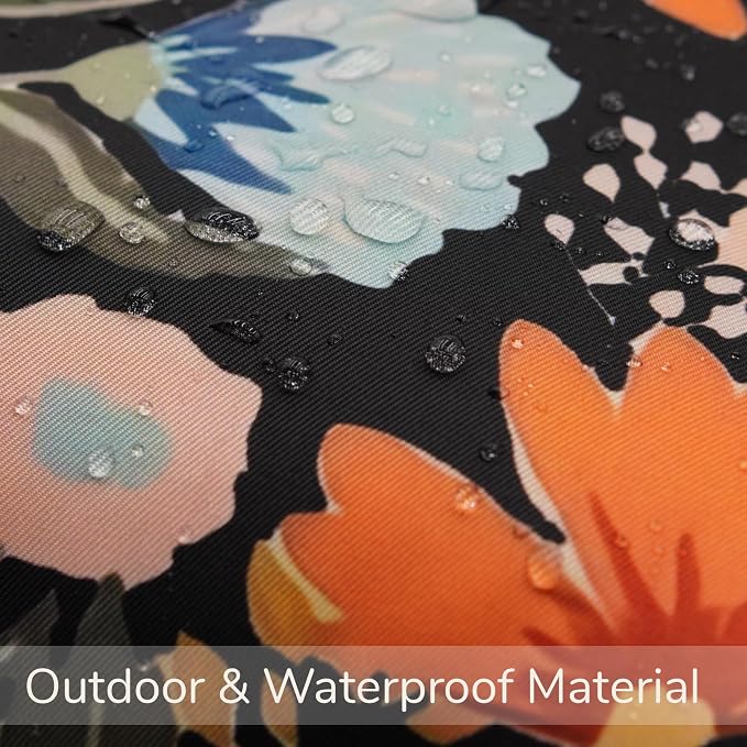 Pack of 2 Waterproof Outdoor Throw Pillows Cover 12x20 Inch Colorful Floral Decorative Farmhouse Rectangle Pillowcases Outdoor Lumbar Pillows for Patio Furniture Garden,Black Flower