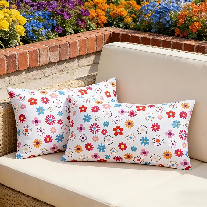 Eternal Beauty 20" x 12" Set of 2 Outdoor Pillow Covers Decorative Pillow Covers for Fall Couch Pillows (Multicolored Flower, 20" x 12" (Pack of 2))