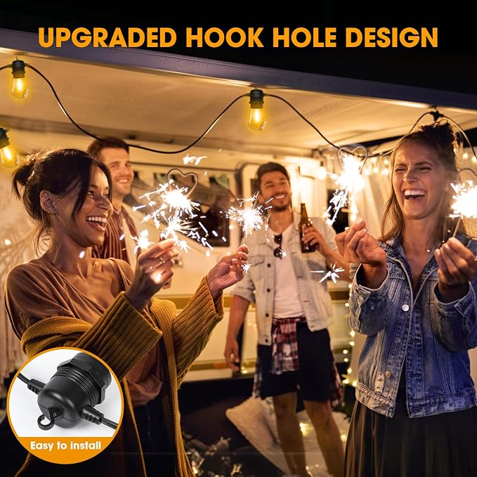 GvvooHome LED Outdoor String Lights 36FT Patio Lights with 13 Shatterproof S14 Replaceable Bulbs(1 Spare), Outside Hanging Lights Waterproof for Porch, Deck, Garden, Backyard, Balcony, 2700K Dimmable