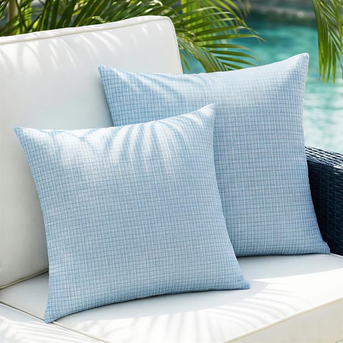 Lewondr Summer Outdoor Waterproof Throw Pillow Covers, Light Blue, 18×18" | Pack of 2, Spring Decorative Lumbar Throw Pillow Cases Summer Garden Cushion Cover for Patio Sofa, Balcony Bench Couch