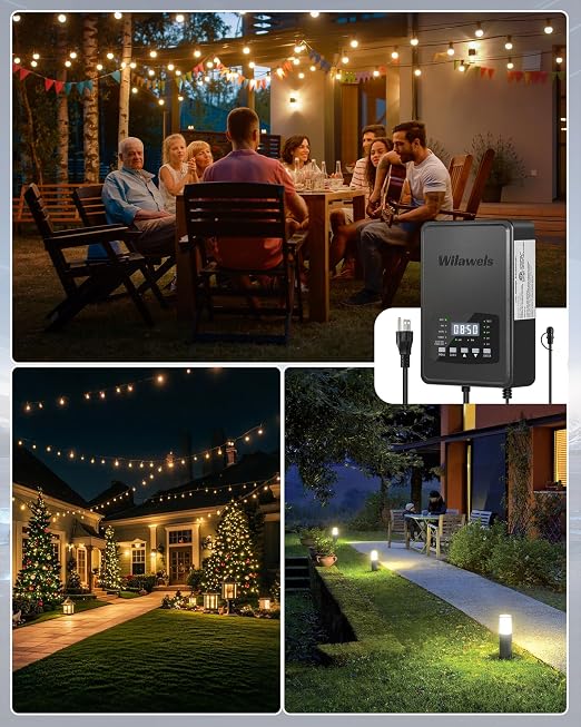 300W Low Voltage Landscape Transformer, Weatherproof Outdoor Low Voltage Transformer, 120V AC to 12/14V AC, Landscape Lighting Transformer with Timer and Photocell Sensor, ETL Listed D12LT06