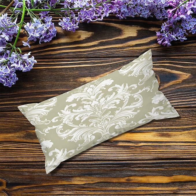 Set of 2 Tan Off Green White Damask Pattern Print Pillow Covers 12x24in Farmhouse Canvas Cushion Covers Outdoor for Couch Chair Home Decor for Family Friends