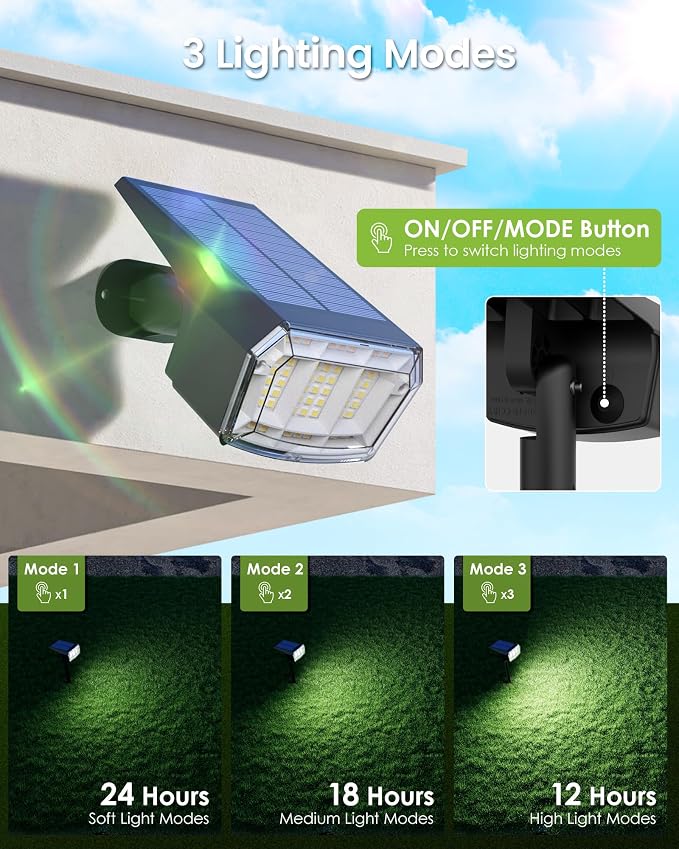 Solar Spot Lights Outdoor Waterproof, Solar Spotlights 10 Pack Cool White | 63 LED 3 Lighting Modes Solar Landscape Spotlights for Yard, Garden, Backyard, Driveway, Pathway, Wall, House, Garage