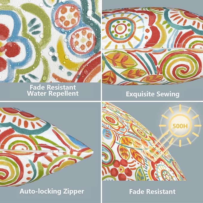 LVTXIII Outdoor/Indoor Lumbar Pillow Covers ONLY, 12” x 20” Fade-Resistant Patio Lumbar Cushion Cases Decorative Throw Pillowcase Shell for Couch Patio Garden Furniture Use - Flower Multi