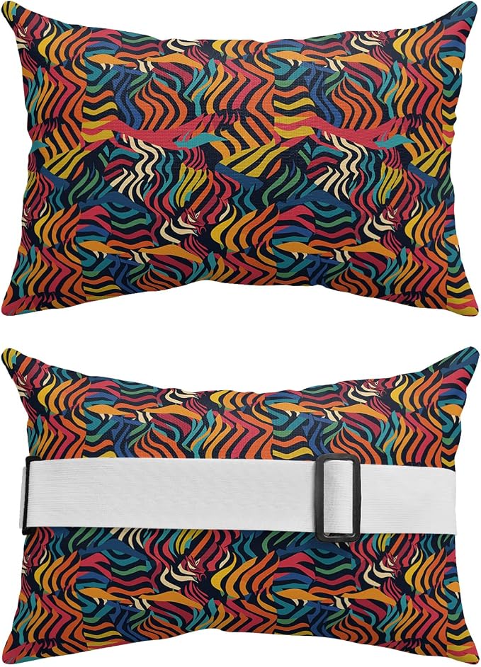 Outdoor Pillows Covers with Inserts Red Blue Abstract Stripes Lines Texture Waterproof Recliner Pillow with Adjustable Strap Throw Pillows for Patio Furniture Pool Lounge Chair, 11x16 inch, 2PCS
