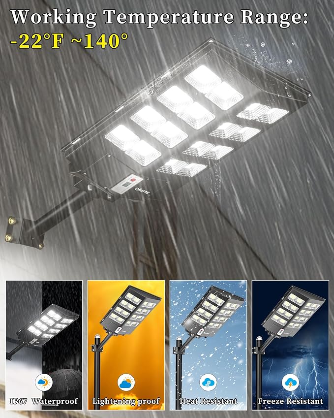 Solar Street Lights Outdoor, Of-2600W Commercial Parking Lot Light | Solar Flood Light, LED Area Light with Motion Sensor, Dusk to Dawn, Remote Control for Security Lighting in Streets, Barns