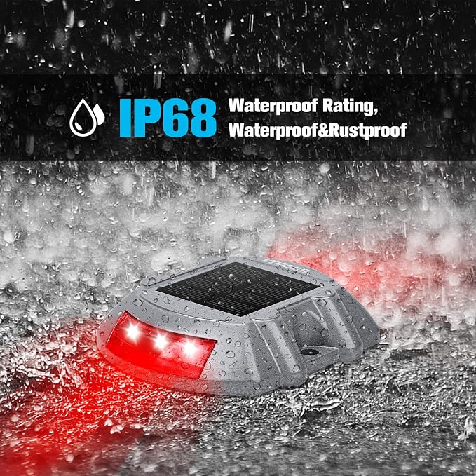 VOLISUN Solar Deck Driveway Dock Lights,Solar Pathway Lights,Red 4 Pack | Solar Powered LED, IP68 Waterproof Led Outdoor Warning Step Marine Lights for Sidewalk Garden Yard