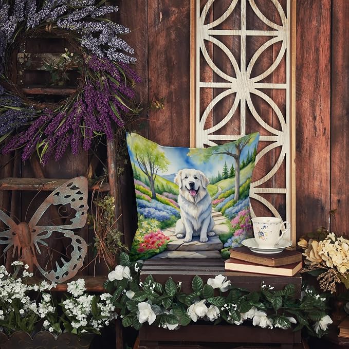 Caroline's Treasures Great Pyrenees Spring Path Throw Pillow Machine Washable, Indoor Outdoor Decorative Pillow for Couch, Bed or Patio, 14Hx14W