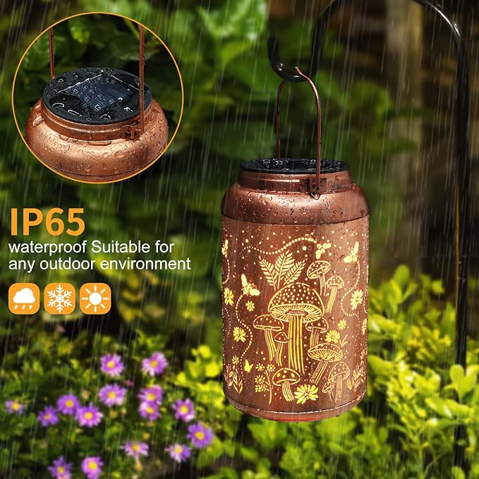 Solar Lanterns Outdoor Waterproof Mushroom Decoration Gifts for Women | Metal Hanging Solar Lights Birthday Gifts for Grandma Mom Solar Decoration Outside for Yard, Patio, Backyard, Porch