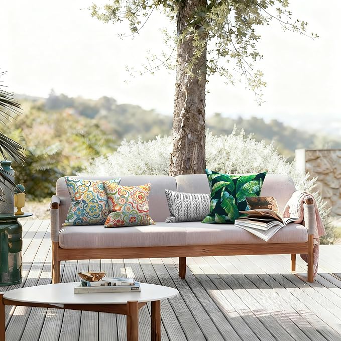 LVTXIII Outdoor Throw Pillows, Decorative Throw Pillows with Inserts, 16"x16" Square Pillows for Bed, Couch, Sofa and Patio Furniture, Set of 2, Flower Multi